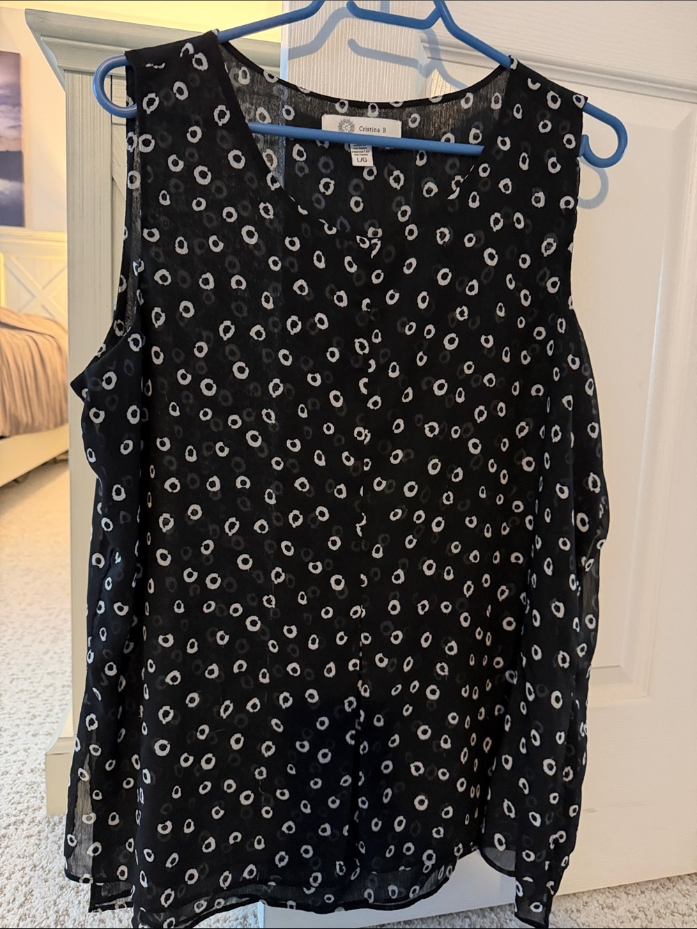 Christina B  Black Sleeveless Dot-Print Chiffon Camisole